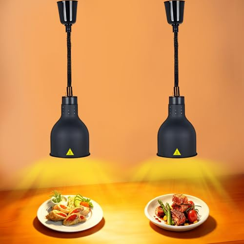 VFDZ Lampada Riscaldante per Alimenti Sospesa Retrattili (19 cm) | Nero Lampade Scaldavivande Cucina, 19/25cm Diametro Lampade Riscaldanti per Cucina a Buffet per Ristoranti, Cucine, Hotel