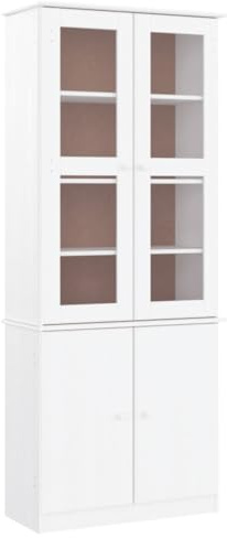 VidaXL Armario de Madera Maciza Pino Blanco 77x35x186,5cm, Vitrina Expositor de Cristal