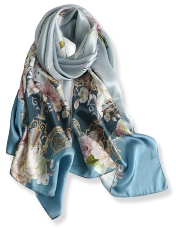 PoeticEHome Seidenschal Damen aus 100% Maulbeerseide, 170 x 53 cm | Weicher, leichter Langschal für Hals und Schultern; künstlerischer Print, ganzjährig tragbar und geschenkfertig verpackt