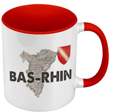 Fabulous Mug de Couleur Qualité Premium Rouge - Bas Rhin 67 Département Strasbourg Carte Ancienne - Tasse avec anse et intérieur de couleur
