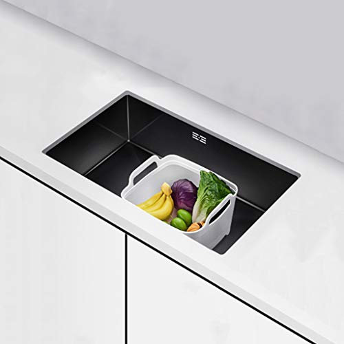 OQHAIR Lavabo Empotrado Negro de 60 cm, Montaje Superior/Inferior, de Acero Inoxidable, con Accesorios de desagüe y rebosadero, Acabado nanocepillado