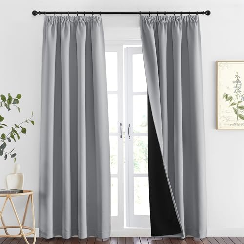 PONY DANCE Dicke Vorhänge Thermo Hitzeschutz Gardinen Blickdicht Schiene | H260 x B140 cm, Verdunkelnd, mit Kräuselband, für Schienensystem, Doppellagig, Schwer, für Wohnzimmer, 2er Set, Silbergrau