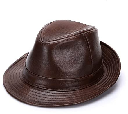 Lederhüte für Herren und Damen Schwarze Fedoras Hüte Männer Echtes Leder Retro Jazz Caps Gentleman Echtes Leder Luxus SP-Ring Klassische Filz Trilby Hat Warmes und süßes Geschenk ( Color : Dark brown