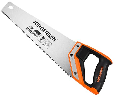 JORGENSEN 15 Inch Pro Hand Saw, 8 TPI Fine-Cut Ergonomic Non-Slip Aluminum Ultrasonic Welding Handle for Sawing, Trimming, Gardening, Woodworking, Drywall, Plastic Pipes