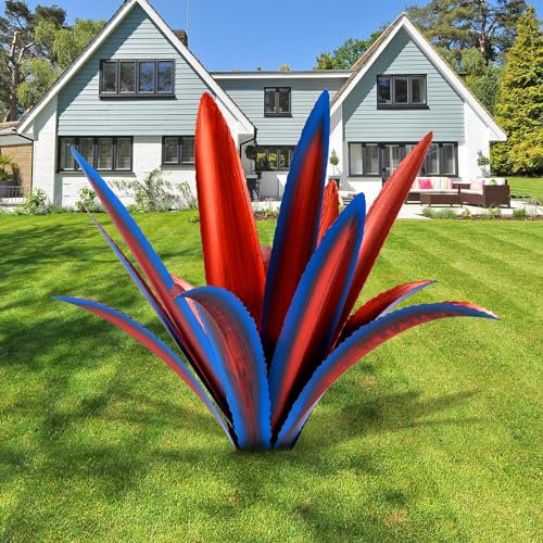 Acciaiie Grande sculpture rustique en tequila - Plantes d'agave en métal rustique pour extérieur, terrasse, cour, jardin mexicain, agave - Ornements de pelouse - Bleu