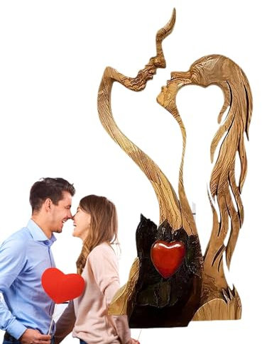 Scultura figurativa astratta in legno con scritta Love , decorazione da tavolo in legno fatta a mano per anniversario, San , matrimonio