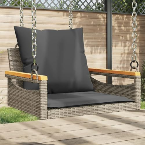 Rantry Schaukelbank mit grauen Kissen, 63 x 62 x 40 cm, aus Polyrattan, Bank für Balkon, Terrasse & Garten, strapazierfähig, G1