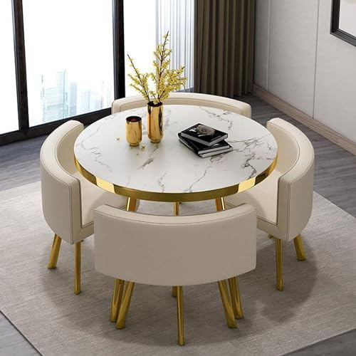 OCAZI Tavolo da Conferenza Rotondo 1 Tavolo E 4 Sedie Set da 5 Pezzi Bar per La Colazione Rotondo Set da Tavolo da Pranzo per Cucina Set da Tavolo E Sedia Rotondi #1 80x75cm/31.5x29.5in(WxH)