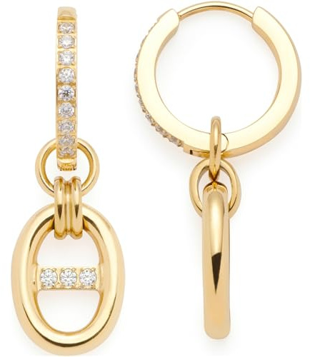JEWELS BY LEONARDO Creole Herma, 1 Paar Klapp-Kreole mit Anhänger aus goldfarbenem Edelstahl, Schiffsanker-Kettenglieder mit eingesetzten zirkonia Steinchen, Schmuck Damen Geschenk, 024298