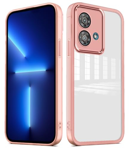 YUXING Funda para Motorola Edge 40 Neo Carcasa Transparente con Película Protectora de Lente Ultra Delgado Antichoque Bumper Slim Case - Rosa
