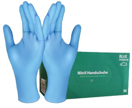 100 x Einweghandschuhe, blau, puderfrei, latexfrei,Handschuhe aus reißfestem Nitril,Einweghandschuhe aus dickem Nitril,S,M,L,XL,für Medizin, Kosmetik und Lebensmittel (100, M)