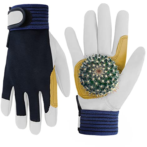 Gartenarbeitshandschuhe, robuste Gartenhandschuhe für Damen und Herren, dornensicher, Leder, Sicherheitshandschuhe, reißfest, Touchscreen, atmungsaktive Konstruktionshandschuhe (Weiß, Größe M)