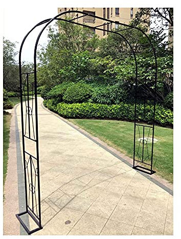 Arco de rosas de hierro para jardín, césped, ideal para clemátides de rosas y plantas trepadoras grandes, color negro (150 240 cm)
