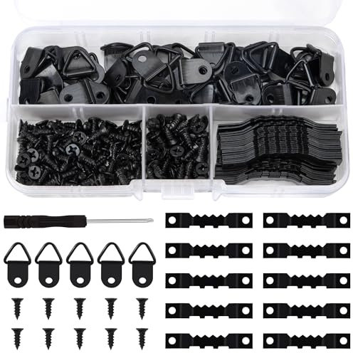 Yesaler Crochets de Suspension pour Cadre Photo 251 Pièces Crochets à Anneaux Triangulaires Crochets en Dents de Scie avec Vis pour Accrocher des Photos Noir