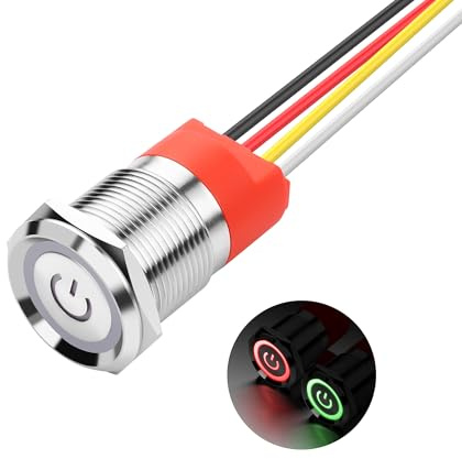 SinLoon Interrupteur tactile 19 mm 0,74 LED – Interrupteur de verrouillage DC 6 V à 36 V IP67 Bouton tactile Momentané en métal étanche pour trou de perçage 3/4