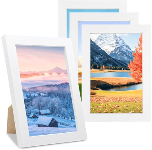 Absyrony Set de 4 Marcos de Fotos, Marco de Fotos de Madera Pequeños 15 x 10CM, Portafotos con Vidrio Acrílico Inastillable y Soporte, para Colgar en la Pared o Sobre la Mesa Decoracion, Blanco