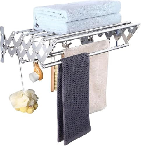 Etendoir Mural Sechoir à Linge Retractable Pliable Extérieur avec 4 Accroche Acier Étendoir à Linge et Suspendu en Acier Inoxydable pour Gagner de la Place pour Salle de Bain, Balcon (60cm)