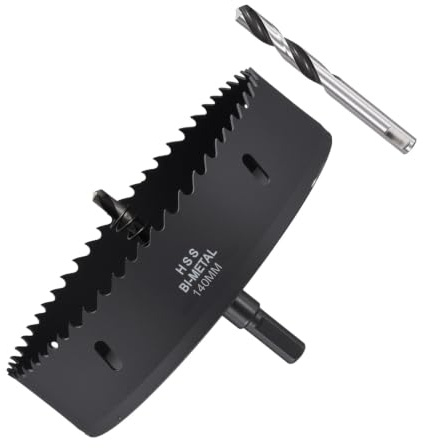 METALLIXITY Kit de Trépan Bi-Métal 140mm (5-1/2), Trépan en Acier Rapide M42 avec Mèche Centrale, Clé Hexagonale et Ressort - pour Tôle Métallique, Bois, Plaque Plastique et Panneau PVC, Noir