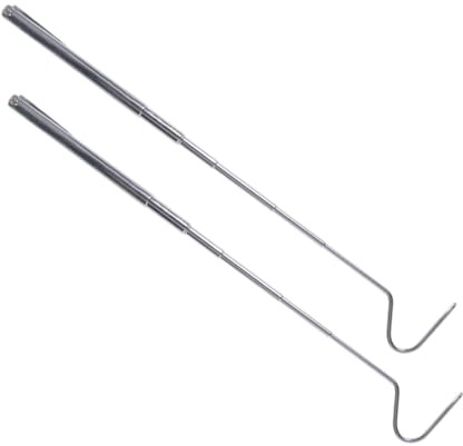 Hohopeti 2pcs Retractable Stainless Steel Snake Hook Reptile Catcher with Smooth Edges Comfortable Grip for Safe Handling and Feeding Snakes and Reptiles