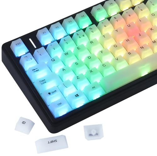Sunzit PBT Keycaps UK Layout, 124 Keys White Translucent Keycaps Cherry Profile Keycap Set for Cherry MX Switches ISO/ANSI Layout Mechanical Keyboard