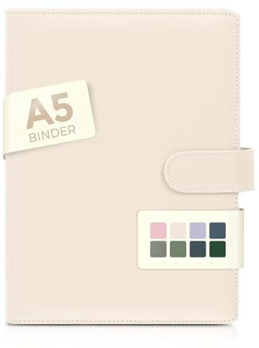SKYDUE A5 Binder, A5 Ringbuch Kunstleder, Ringbuch a5 Nachfüllbar, Budget Binder, Notizbuch (Innenpapier Nicht Enthalten), Organizer Für Büro Schule Und Reisearbeit(Beige)