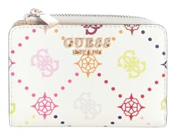 Guess Geldbörse Emelie Logo SLG Zip Around Card Case Bone Logo Mehrfarbig