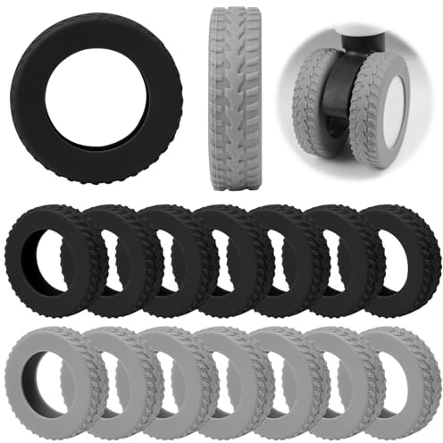 Hexizexi Cubierta protectora de silicona para ruedas de equipaje, resistente al desgaste, silenciosa, cubierta de ruedas, negro y gris, Schwarz und Grau-Je acht