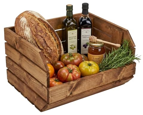 GoodFreshDecor Holzkiste Weinkiste Obstkiste Gemüsekiste Aufbewahrungskiste Aus Holz Vintage Deko Outdoor Außen Innen Holzbox 37 x 30 x 22 cm