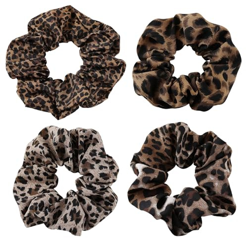 Leopardenmuster Scrunchies, Retro-Haargummis, Stoff Haargummis Ohne Haarbruch, Elastisches Haarband Leo für Dickes & Dünnes Haar, Trendige Leo Accessoires Damen und Mädchen, Haar-Accessoires