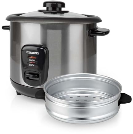 Melissa Rice Cooker (1L / 4 Cups), 400W, with Non-Stick Removable Bowl, Auto Shut-Off, Steamer Basket, Keep-Warm Function - White