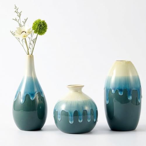 GREENSAPPIRE 3-Piece Modern Ceramic Vase Set, Handmade Large Vases for Home Decor – Minimalist Centerpiece for Pampas Grass, Dried Flowers, Living Room, Shelf, Office, Farmhouse Style