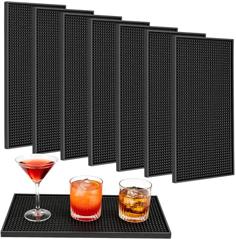 FUNSUEI 8 Pack Non-Slip Rubber Bar Service Mats, 30x15cm Service Mats for Coffee Bar Kitchen Restaurant Countertops Home Pub, Black