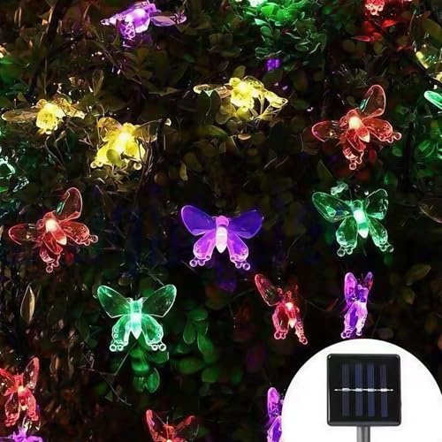 CECOMBINE Solar Lichterkette Aussen Schmetterling, 7M 50 Solar Led Schmetterlinge, 8 Modi lichterkette Sommer für Innen und Auße, IP65 Wasserdicht für Garten Deko, Balkon, Terrasse, Baum, Party, Bunt