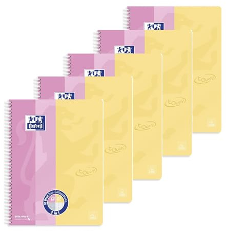 Oxford Collegeblock Duo A4+ kariert und liniert, 80 Blatt (rosa/gelb | TOUCH, 5er Pack)