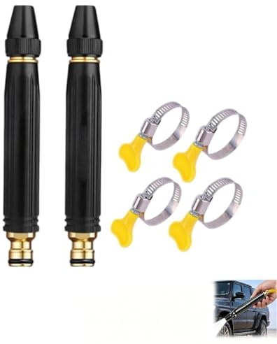 Pistola de lavado de coches de alta presión con boquilla de refuerzo y manguera, para lavado de coches, jardinería, limpieza de patios (2 pistolas de agua de chorro directo + 4 clips de manguera de