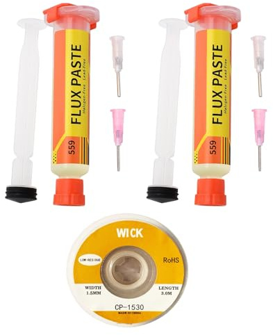 2Pcs 10mL Soldering Flux with Solder Wick Braid 3M/10ft 1.5mm for Electronics Repair,Circuit Board Rework