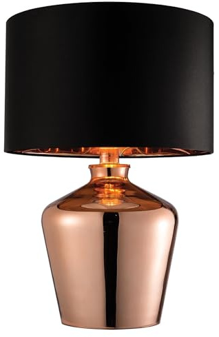 Copper Glass Inline Switch Table Lamp with Black Faux Silk Shade