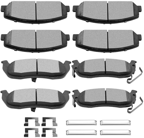 SCITOO Front Ceramic Rear Semi-Metal Disc Brake Pads Kits 8pcs Fit for 2005-2010 for Infiniti QX56,2006-2012 for Nissan Armada,2007-2010 for Nissan Titan