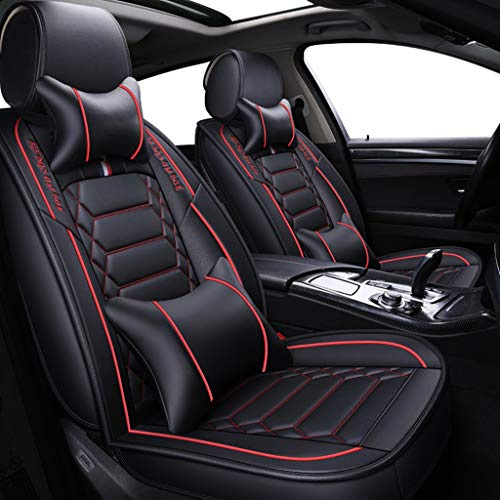 JDWBT Sitzbezüge Kunstleder, Vorne und Hinten 5-sitziges Set Universal Kunstleder Seasons Protectors Pad Kompatibler Airbag mit Kissen