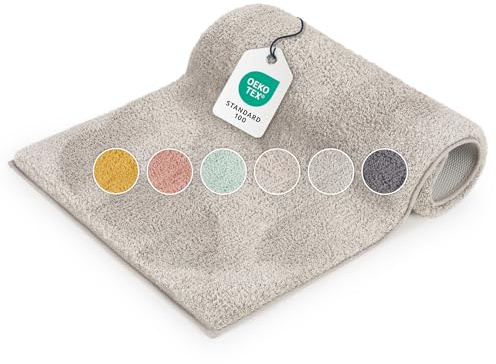 Blumtal Badematte 50x80 cm Hochflor - Oeko-TEX zertifizierter Badteppich - Badematten & Badteppiche - Duschvorleger - Badvorleger rutschfest waschbar - Bathroom Rug - Teppich Bad in Beige