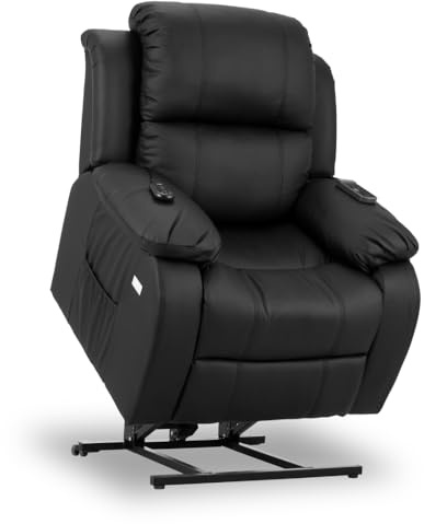 ZZ DON DESCANSO - Sillón Relax Reclinable Eléctrico Levanta Personas Trevi Negro, Reclinación 160º, 10 Programas, Temporizador, Calor Lumbar. Sillón Masaje 4 Zonas de Piel PU. Incluye 2 Mandos