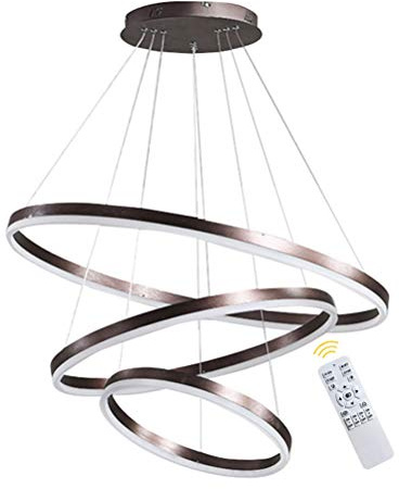 GaoHX 3-Ring LED-Hängelampe Dimmbar Braun Kronleuchter 90W Ringleuchte Lampe Moderne LED-Hängeleuchte Rund Ring-Pendelleuchte, Esszimmer Design Lampe Wohnzimmer Leuchte, 40+60+80CM