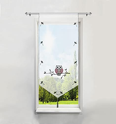 BAILEY JO Bildergardine mit Eule Stickerei Raffrollo Voile Transparent 1er-Pack Gardine (Violett, BxH 60x120cm)