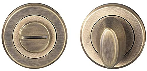 Thubmturn Lock and Release Handle - Beveled Edge - Concealed Fix - Antique Brass | Locking Thumb Turn and Release Handle - Screwless Rose - for Use with Lever on Rose Door Handles