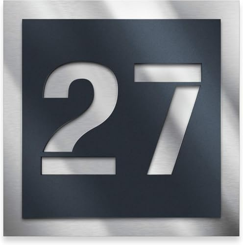 Metzler Hausnummer Edelstahl, individuelles Hausnummernschild in Anthrazit (RAL 7016), Straßenschild mit Hausnummer, kratzfest, robust, gebürstet, 3D-Effekt, Made in Germany, Größe: 38 x 38 cm