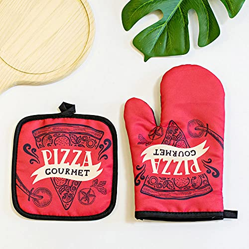 Maniques Cuisine Pizza Beige Manique Design Antidérapant Gant Four Polyester Gant Cuisine -avec Boucle Suspension Gant de Cuisine Moderne Gant Anti Chaleur 17x27cm