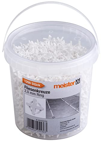 Meister Croisillons de carrelage 2,0 mm - Lot de 1200 pièces - Réutilisable avec anneau - Aide à la pose en polypropylène robuste - Blanc