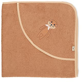 Sterntaler Baby Unisex Badetuch Baby GOTS Otti Uni - Badeponcho Baby, Kapuzenhandtuch, Badehandtuch mit Ottermotiv waschbar - Bio - 80x80 cm - braun