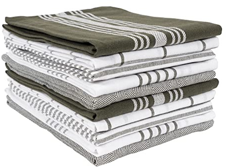 KAF Home Kitchen Towels Bulk - Multipurpose Microfiber Drying Cotton Towel & Absorbent Thick Tea Kitchen Cloth Pack of 10 (Olive)