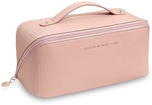 Reise Kosmetiktasche Mit Großem Fassungsvermögen，Tragbare Reise Make Up Tasche, Wasserdichter Lede-Organizer,Kulturtasche Mit Trennwand Tasche Organizer für Kosmetik-Reisetasche (Rosa)…